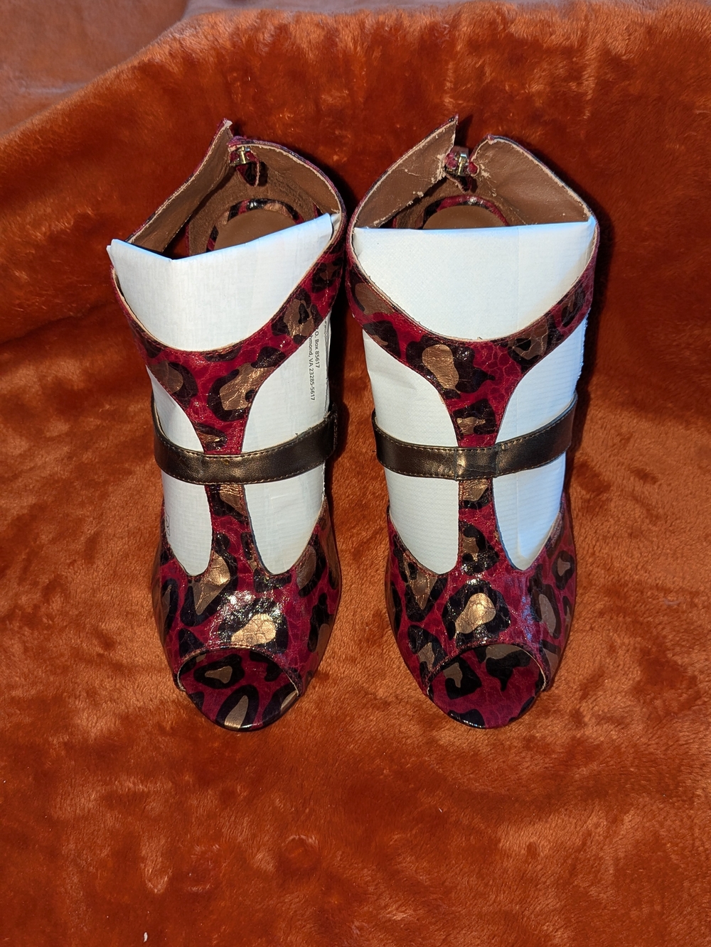Women’s Red Leopard Print Peep-Toe Heels